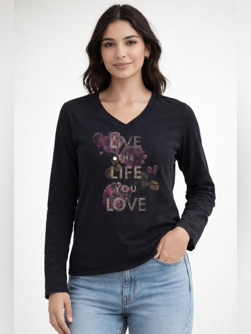 five star gray Long Sleeve live the life you love Graphic Tee